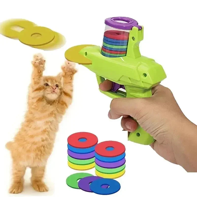 Cat Dog Toy with Colorful Flying Discs Set, Pet Toy Gun Launcher Interactive Toys for Kitten Indoor & Outdoor Training Chasing
